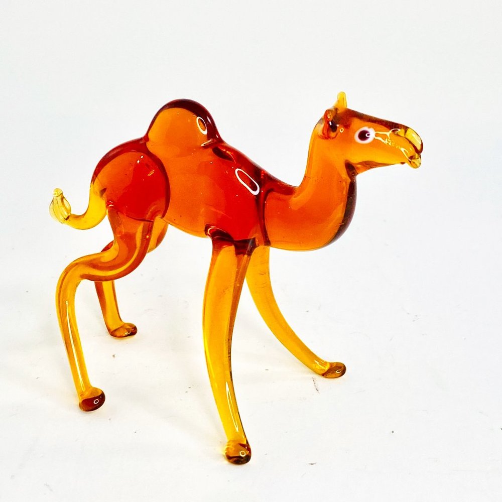 Vintage Handblown Glass Orange Brown Dromedary Camel Figurine 3.5 in.